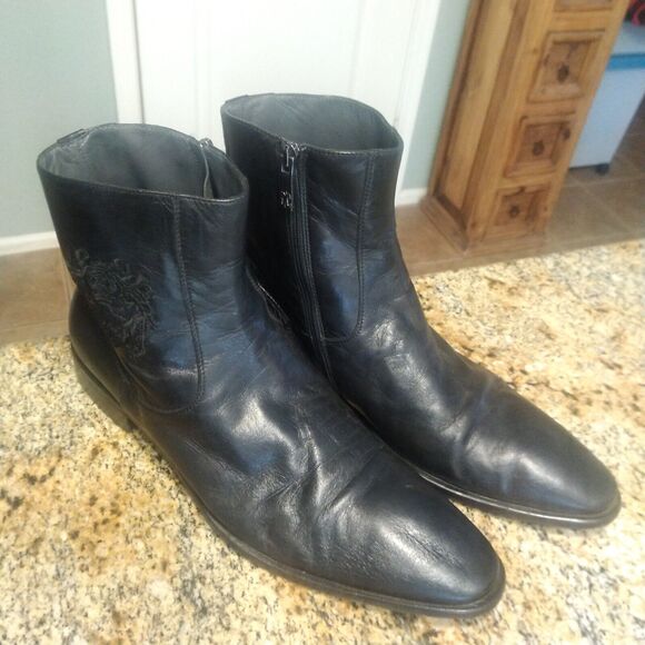 Giovanni Conti Mens black leather ankle boots decorative stitching US 10 EU 43 - Picture 4 of 14